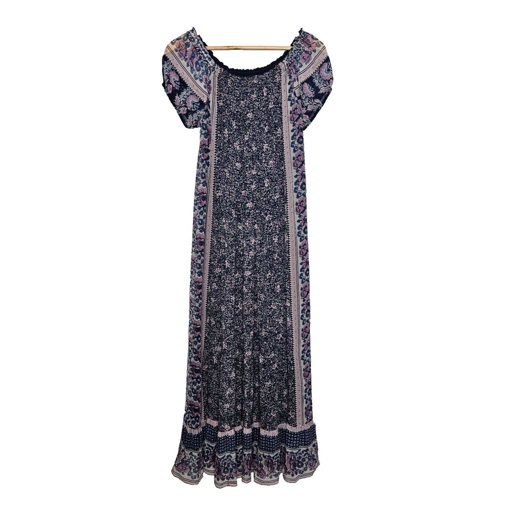 JOIE Silk Ditsy Floral Maxi Dress S Off Shoulder Short Puff Sleeves Prairie Boho